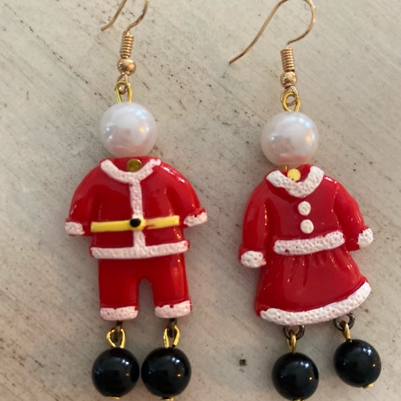 Holiday mrs Mr Santa Claus earrings Christmas red wedding  Xmas fur outfits - Picture 2 of 3